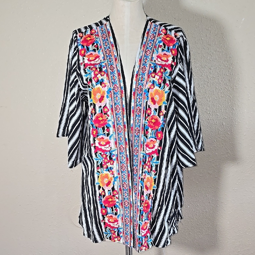 Savanna Jane Floral Embroidered Striped Cardigan